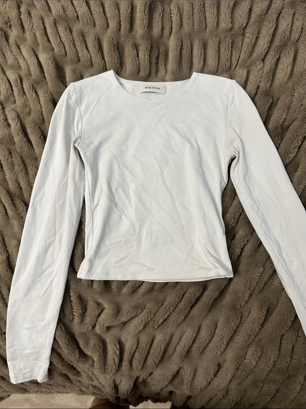 Babaton White Long-Sleeve Crewneck Top - Slim Fit